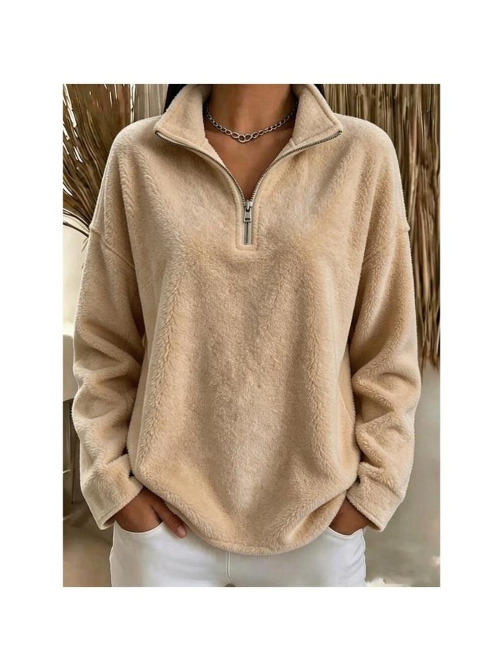 Full Size Quarter-Zip Fleece Sweatshirt Plus Size